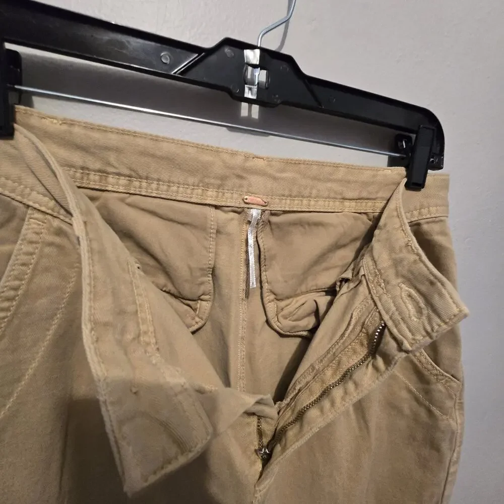 Free‎ People Anthropologie Denim Pants Crop Womens Sz 6 Mustard Tan Baggy Taper